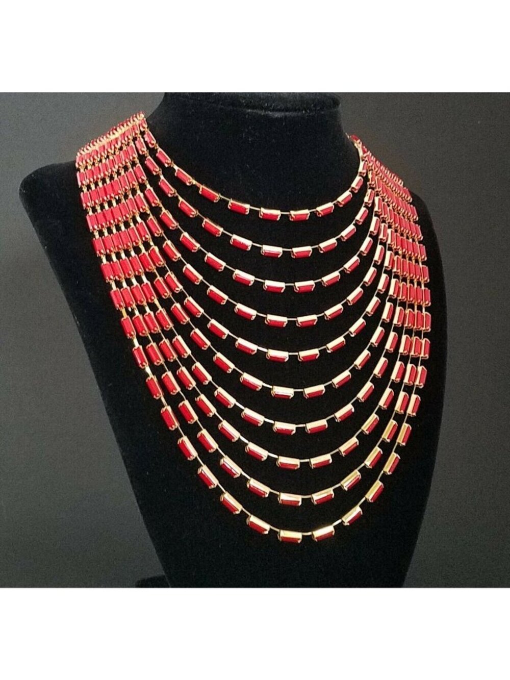 Thalia Sodi Gold-Tone Red Baguette Multi-Row Statement Necklace 18" New with Tag